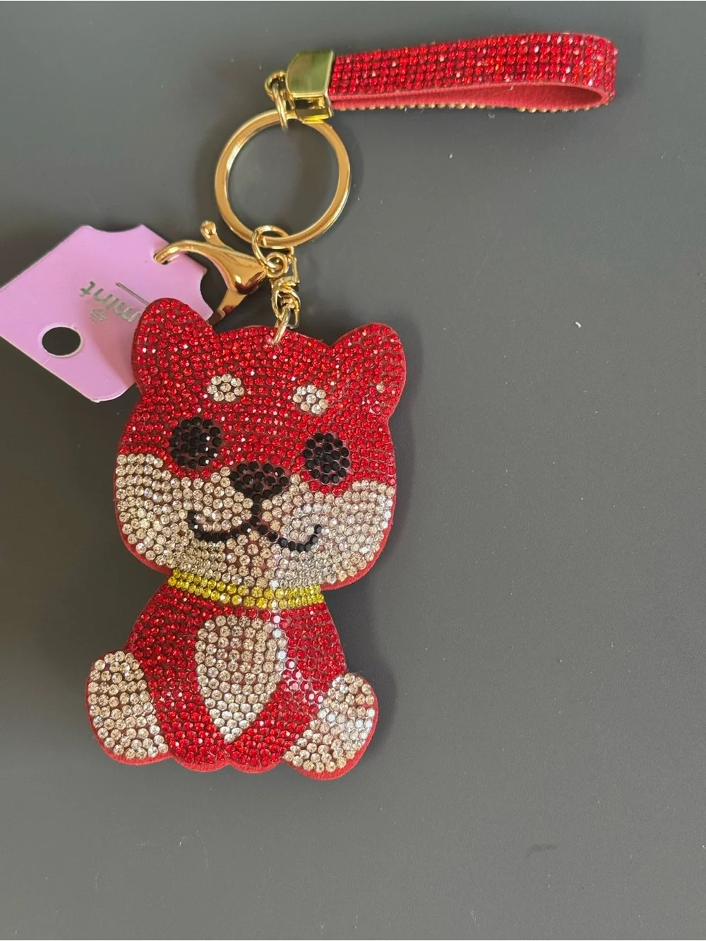 Mint Rhinestone Shiba Inu Dog Keychain Bag Charm NWT Red